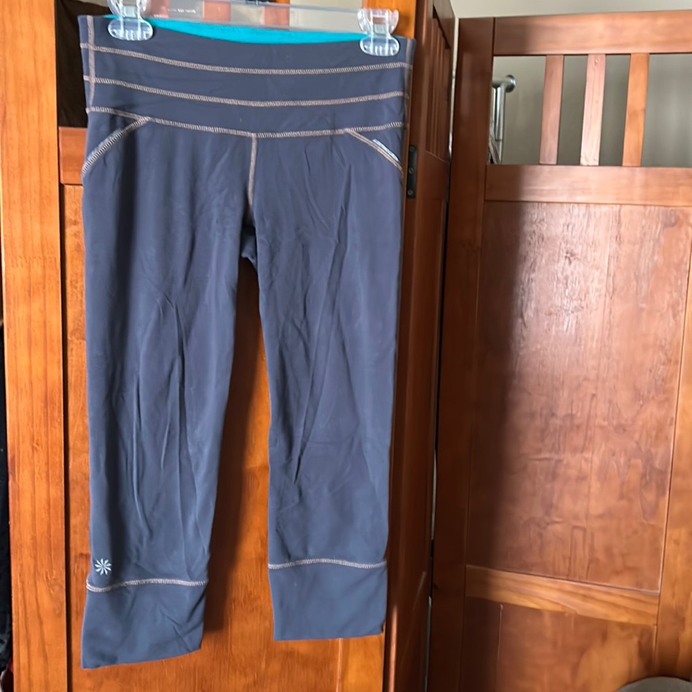 Athleta Workout Pants with Back Zipper and Side Reflective Stripes